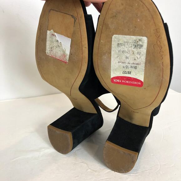 Halogen- Black Suede Laser Cut Out Open Toe Block Heel Sandals-10M - Picture 5 of 9